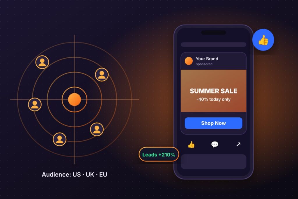 Facebook Ads Setup - targeted feed ad campaign on a phone