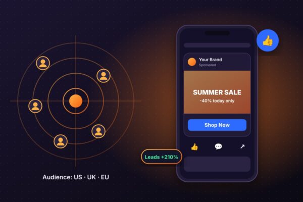 Facebook Ads Setup - targeted feed ad campaign on a phone
